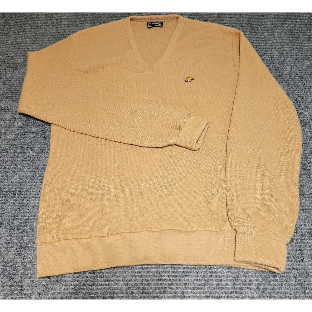 70's Vintage Jack Nicklaus Golden Bear V-Neck Sweater Mens XL Gold Made in USA